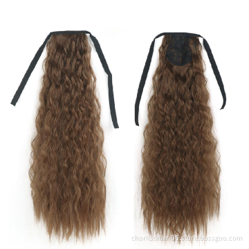 Hot Selling High Quality 22 Inch Long Wrap Kinky Curly Strappy Ponytail Hair Extensions Dark Brown Synthetic For Women